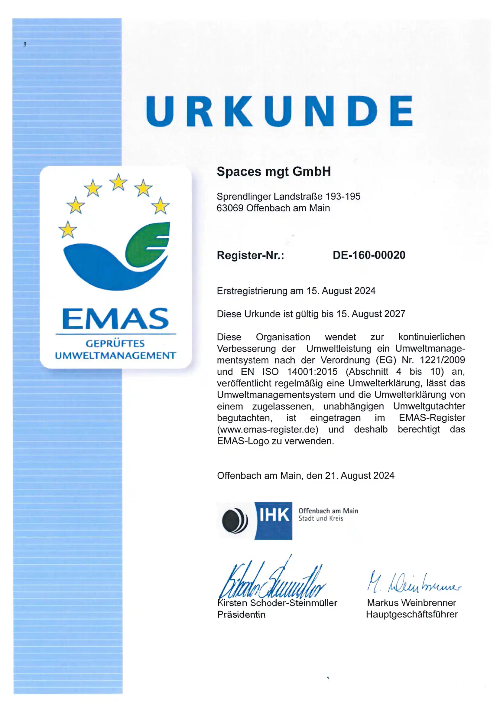 Abbildung EMAS Zertifikat
